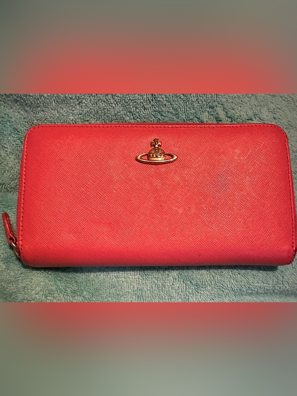 Vivienne Westwood Gold Orbs Logo Plate Long Zip Dark Pink Wallet